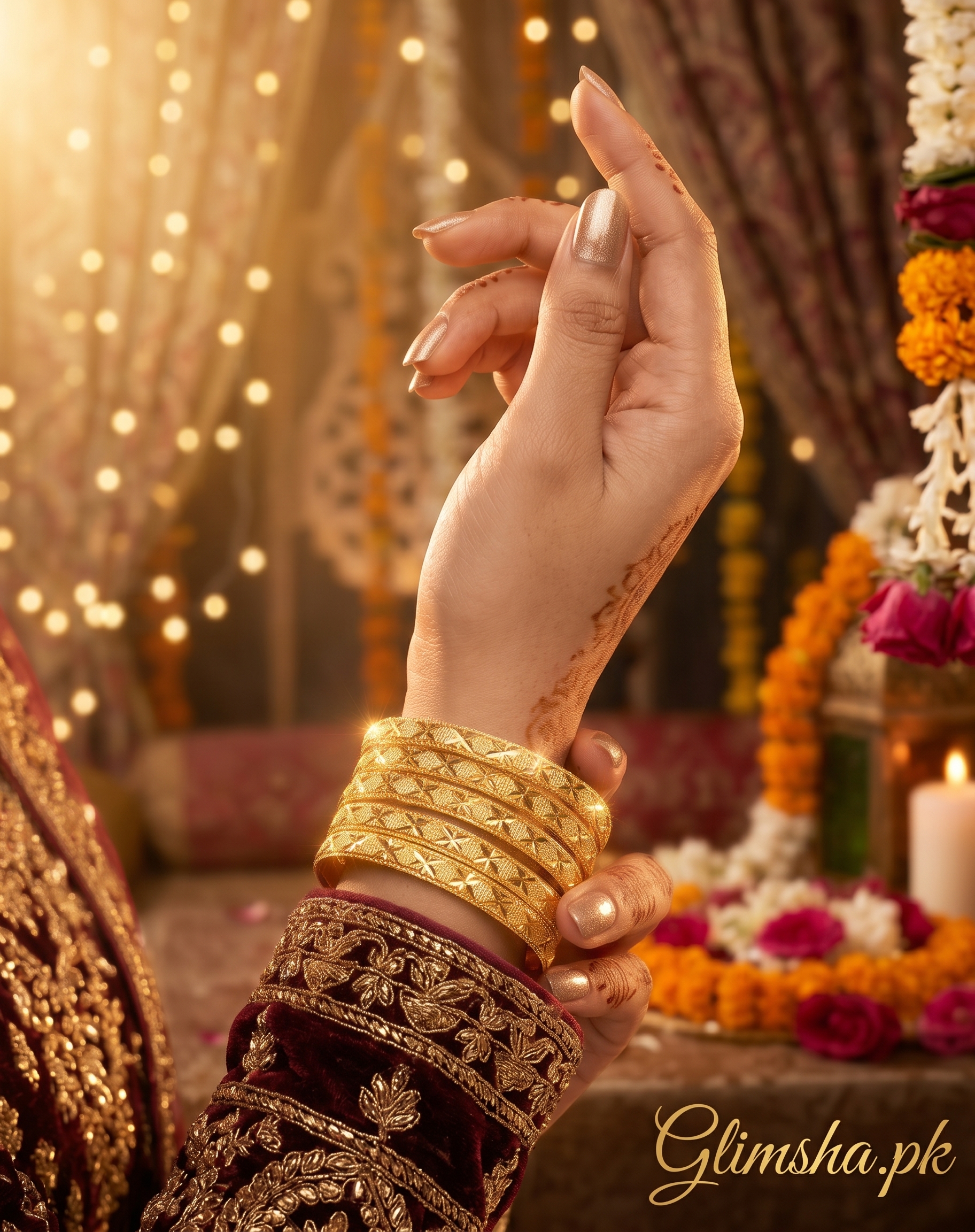 Stylish Gold Bangles Set for Women | Geometric Design Bridal & Party Wear – Glimsha.pk