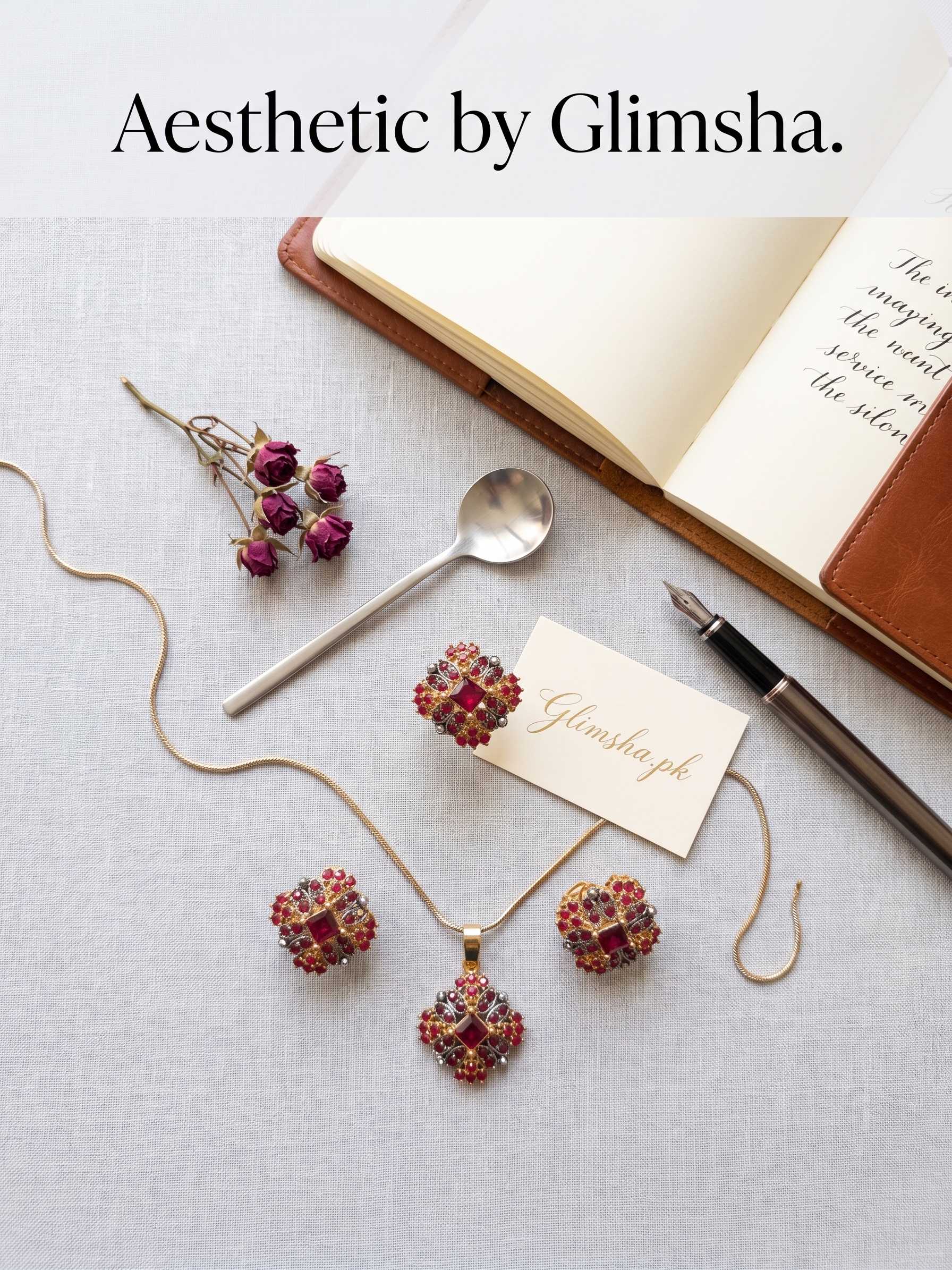 Elegant Red Stone 4-Piece Jewelry Set (Pendant, Earrings, Ring) | Glimsha.pk