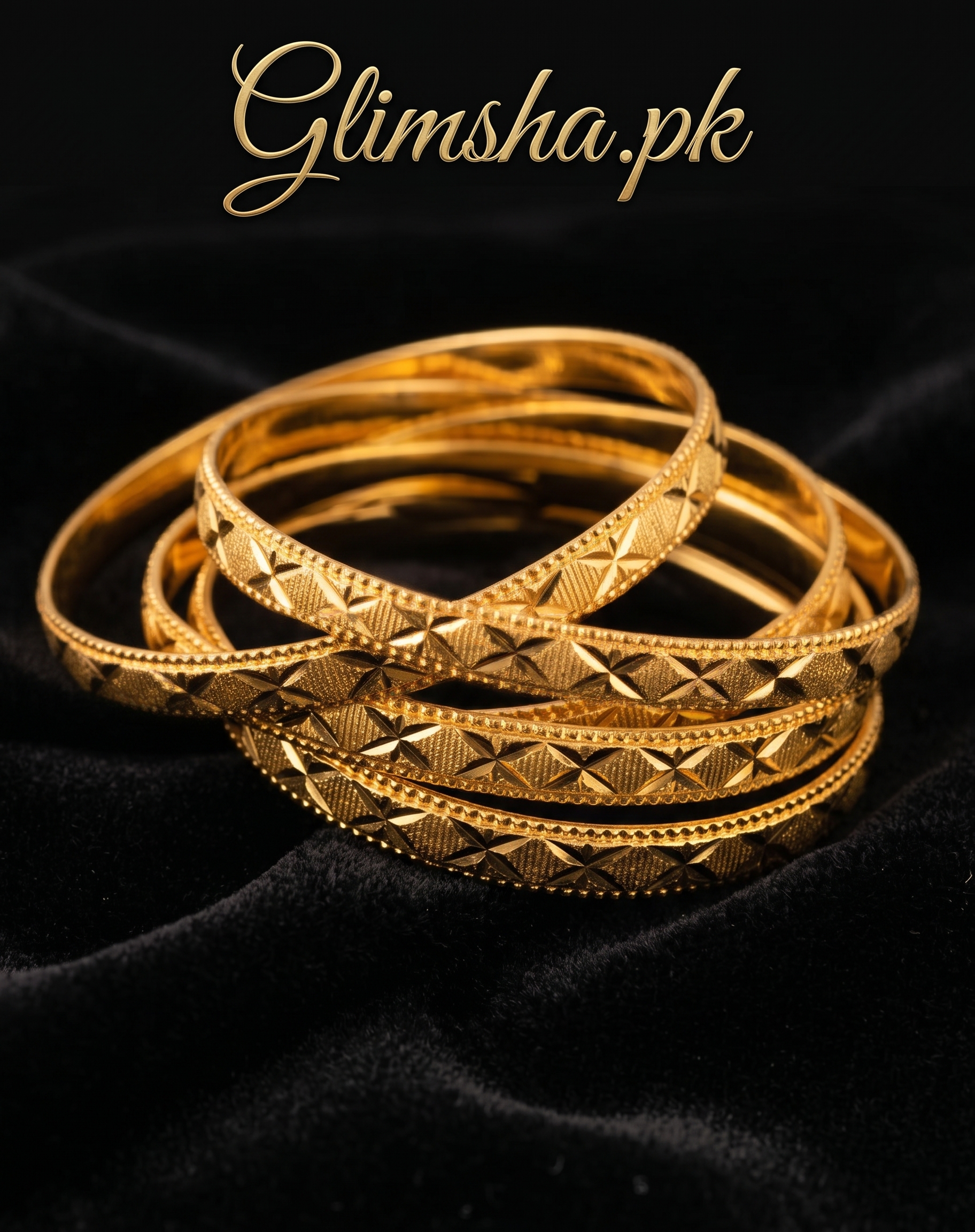 Stylish Gold Bangles Set for Women | Geometric Design Bridal & Party Wear – Glimsha.pk