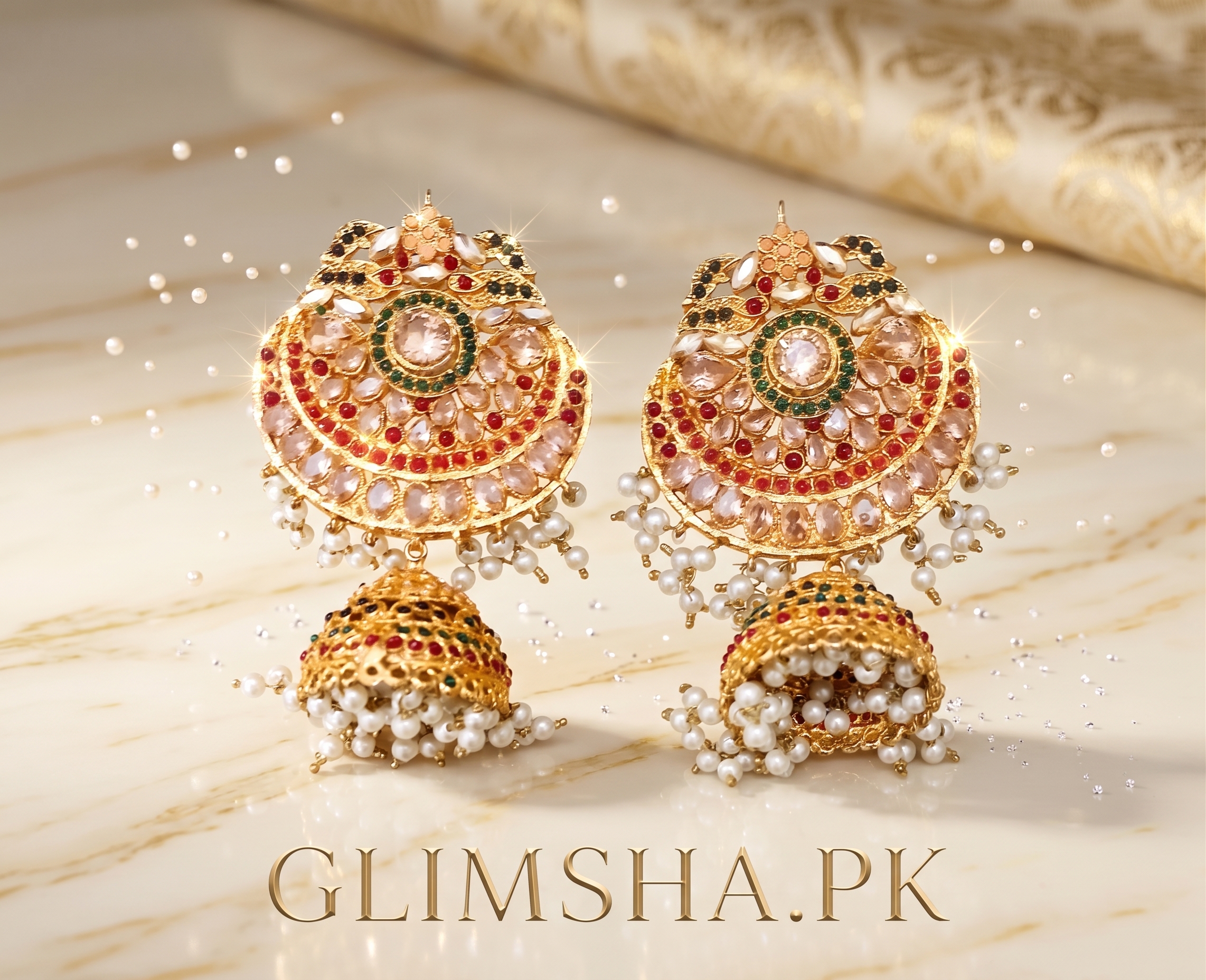 Golden Pearl Jhumka Earrings for Women (4)