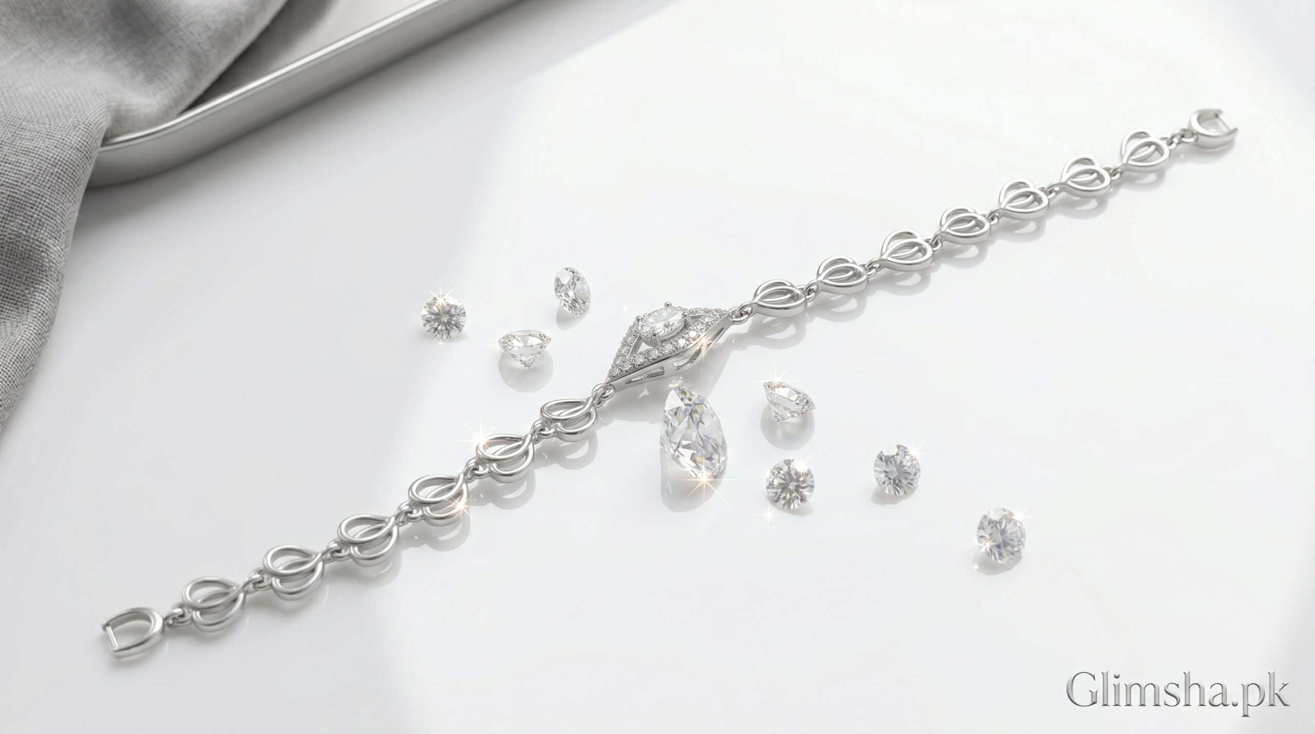 Elegant Silver Heart Bracelet for Women – Stylish Crystal Bracelet | Glimsha.pk