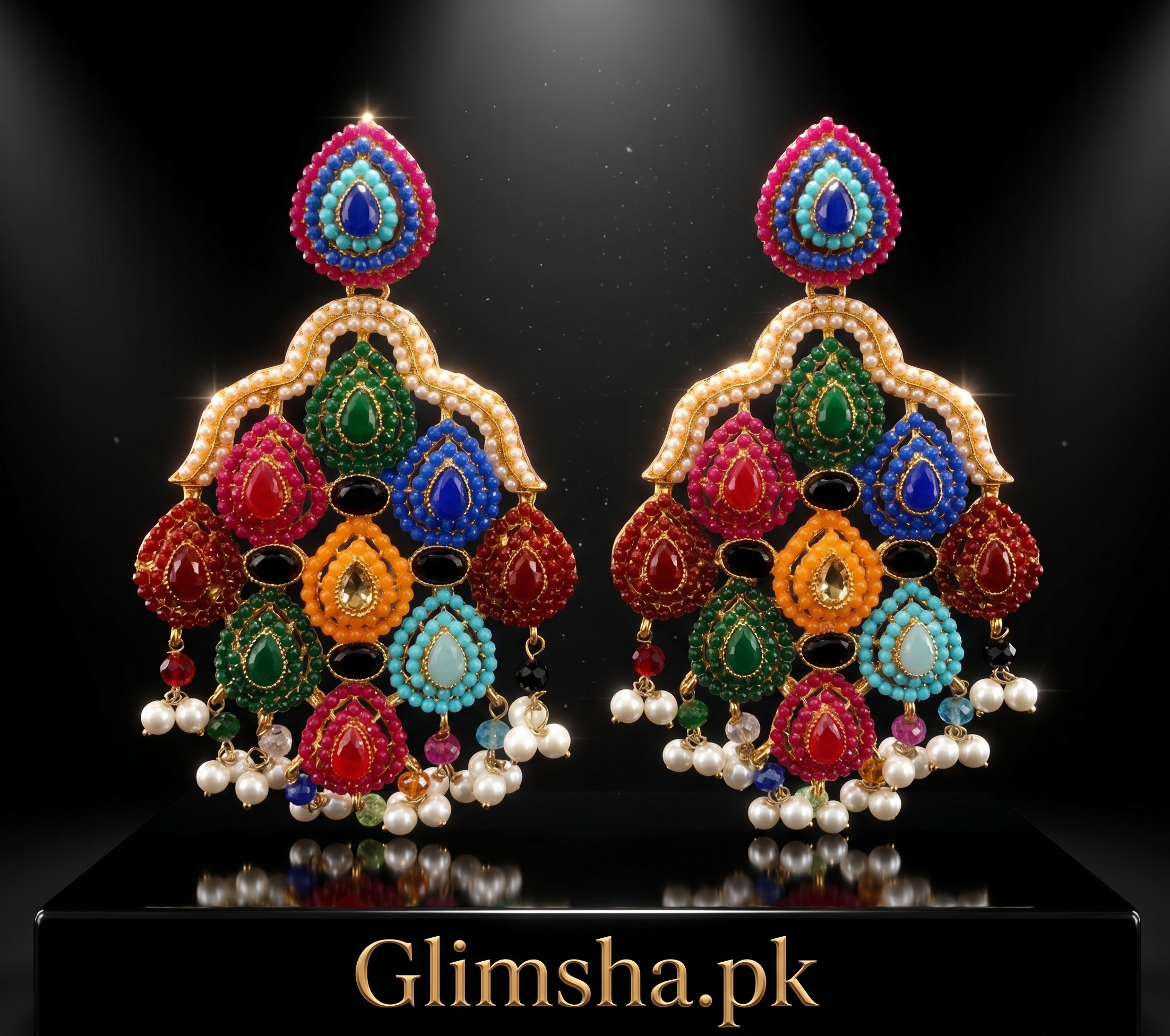 Handcrafted Multicolor Ethnic Chandelier Earrings for Women | Glimsha.pk