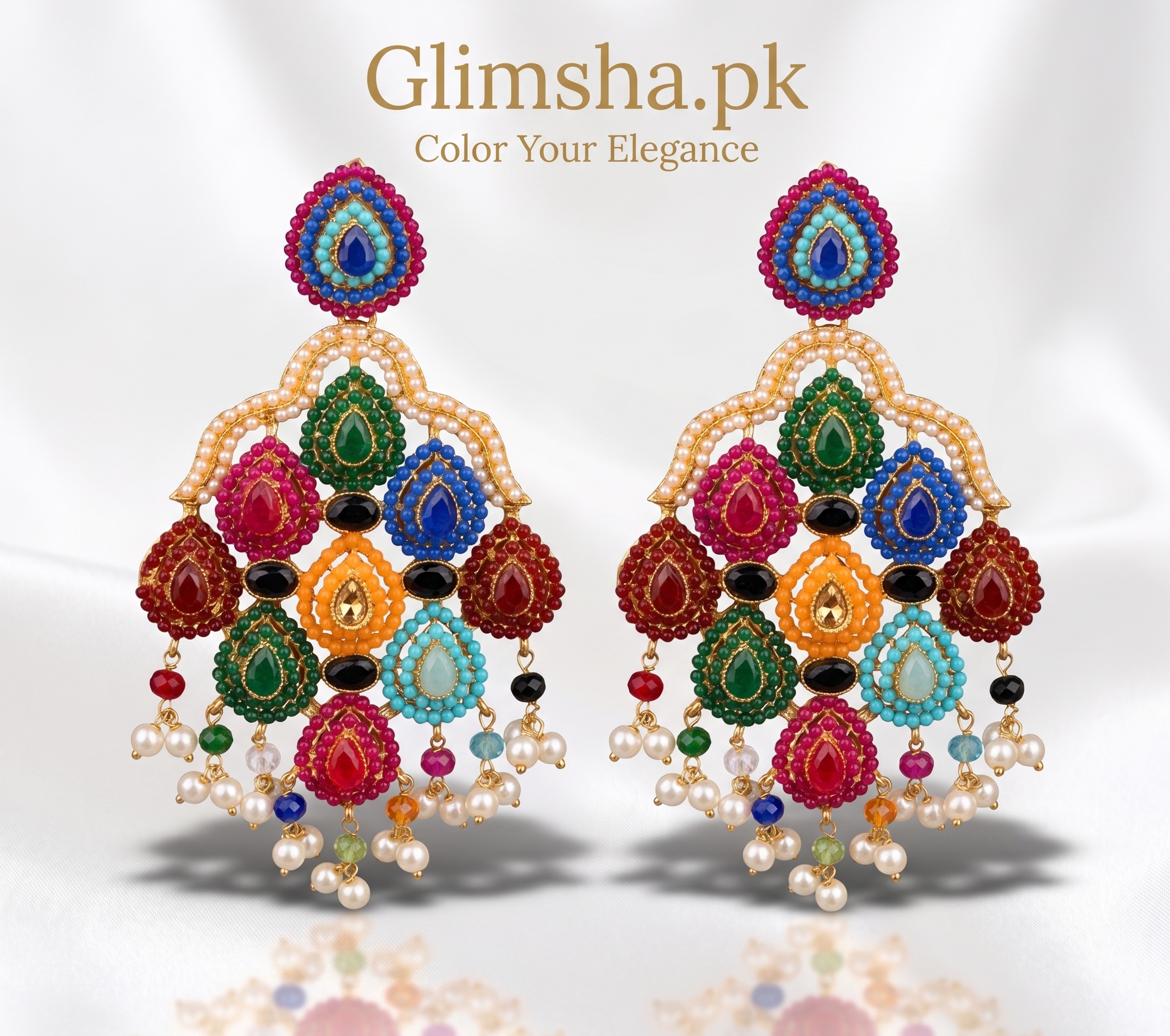 Handcrafted Multicolor Ethnic Chandelier Earrings for Women | Glimsha.pk
