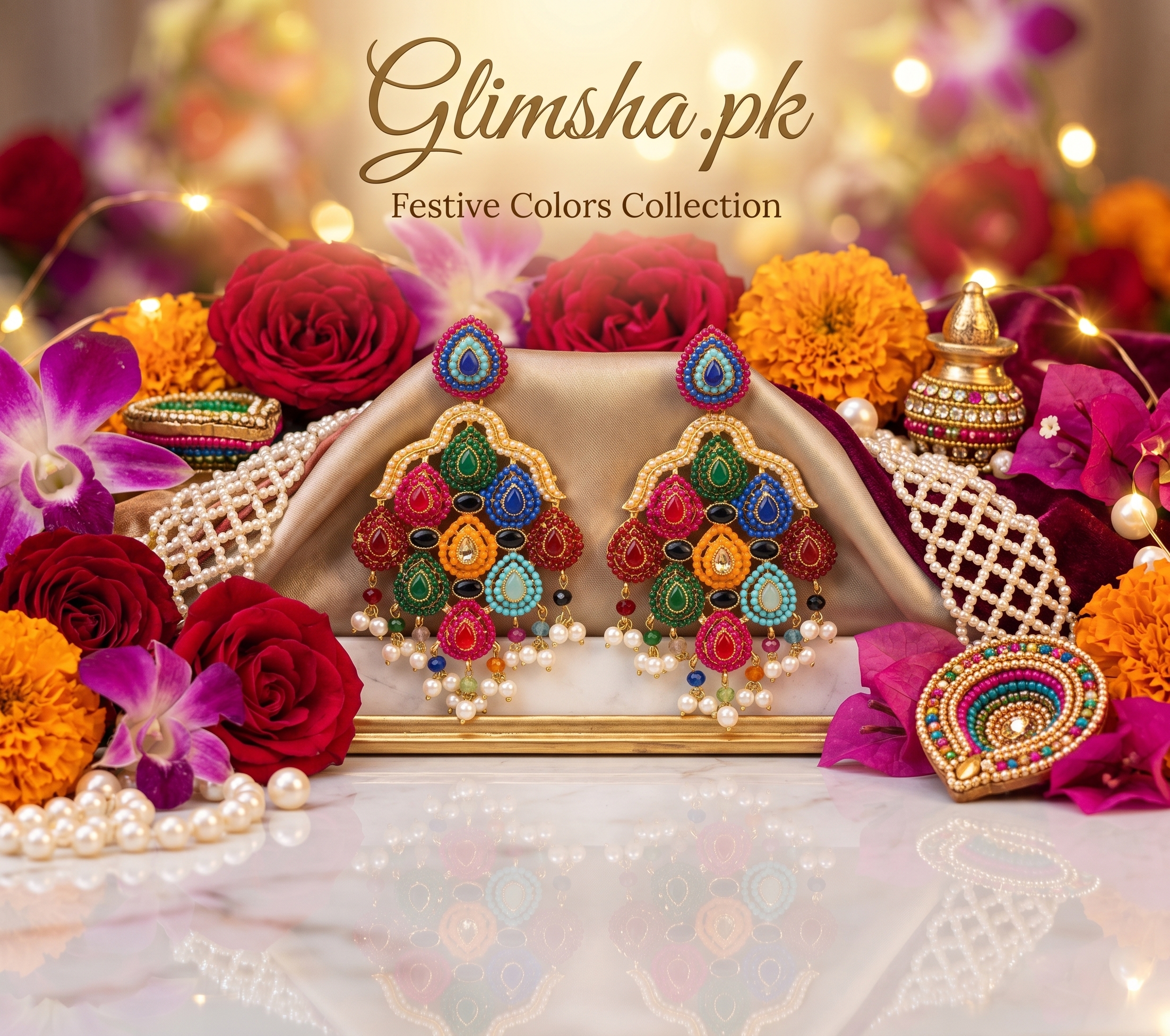 Handcrafted Multicolor Ethnic Chandelier Earrings for Women | Glimsha.pk