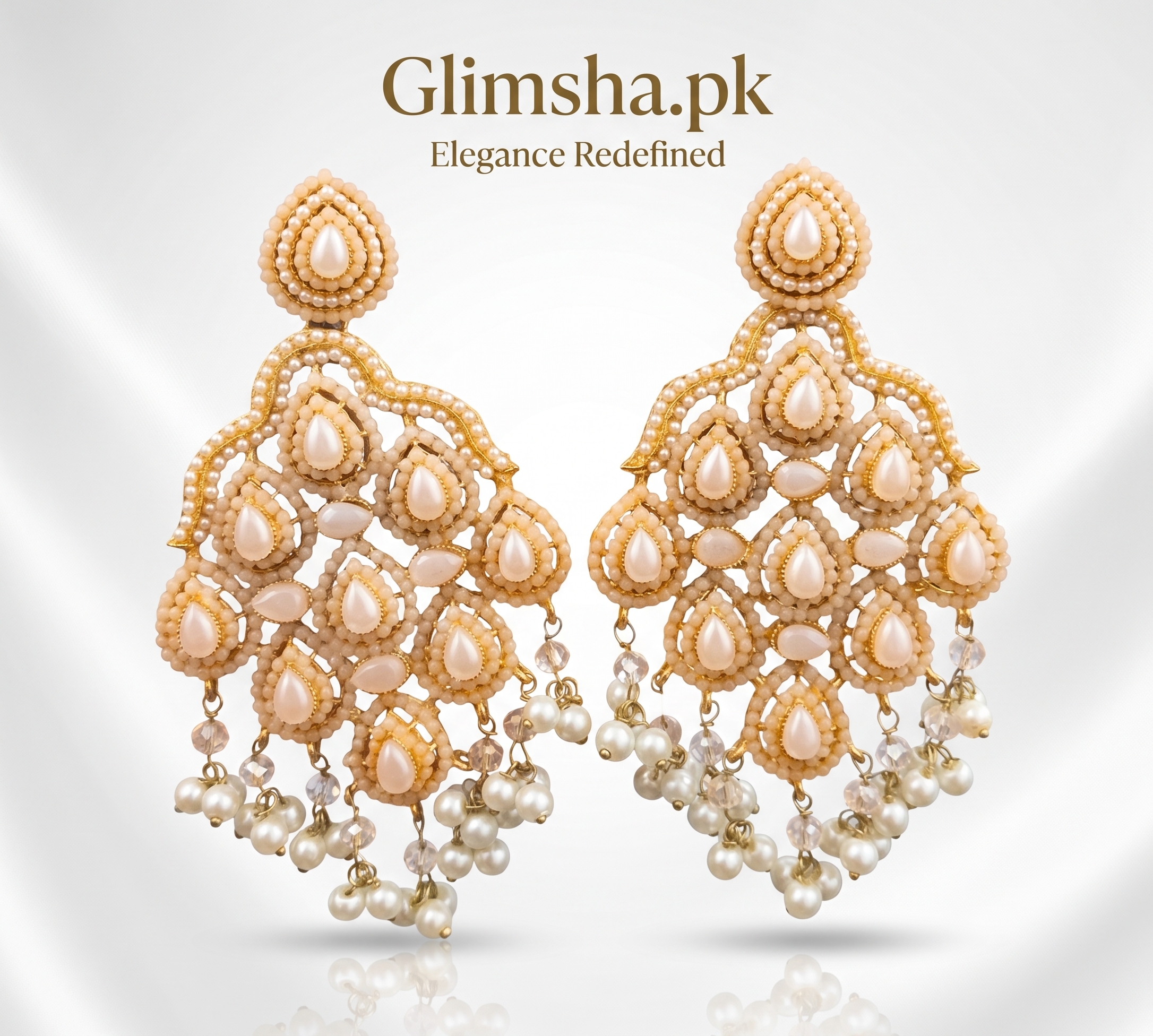 Handcrafted Pearl Chandelier Earrings for Women – Luxury Ethnic Jewelry | Glimsha.pk