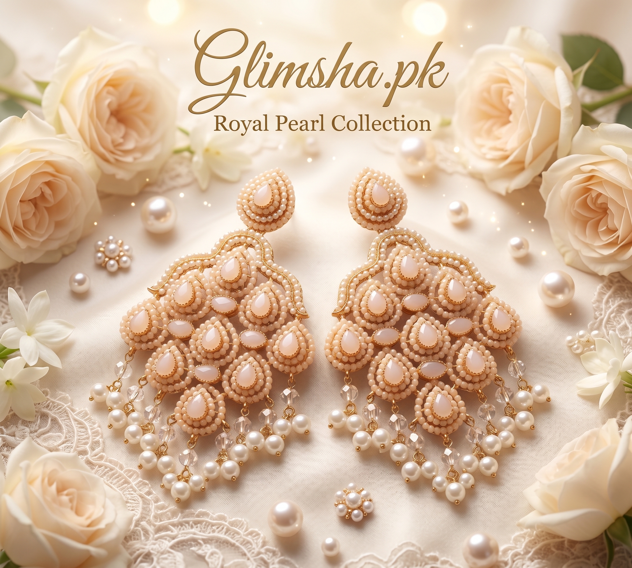 Handcrafted Pearl Chandelier Earrings for Women – Luxury Ethnic Jewelry | Glimsha.pk