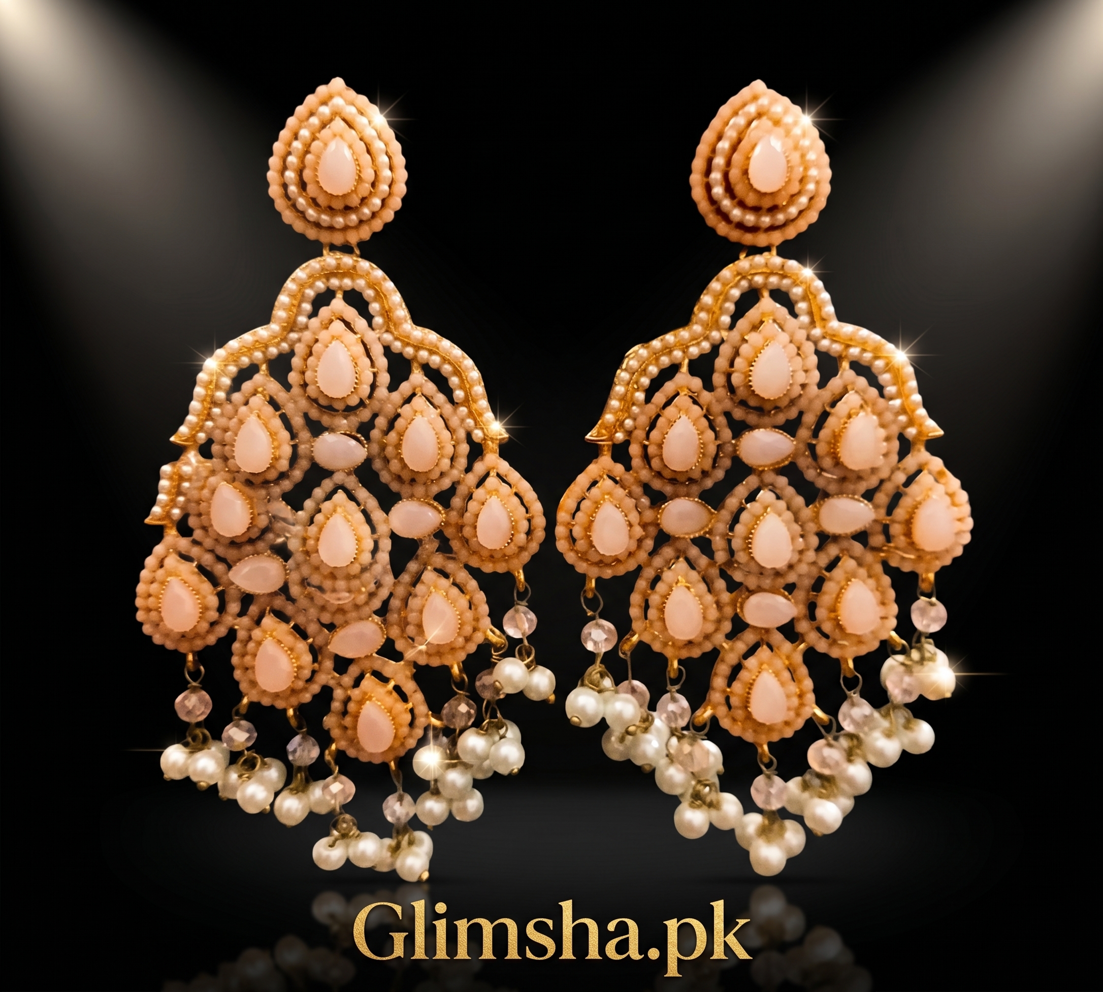 Handcrafted Pearl Chandelier Earrings for Women – Luxury Ethnic Jewelry | Glimsha.pk