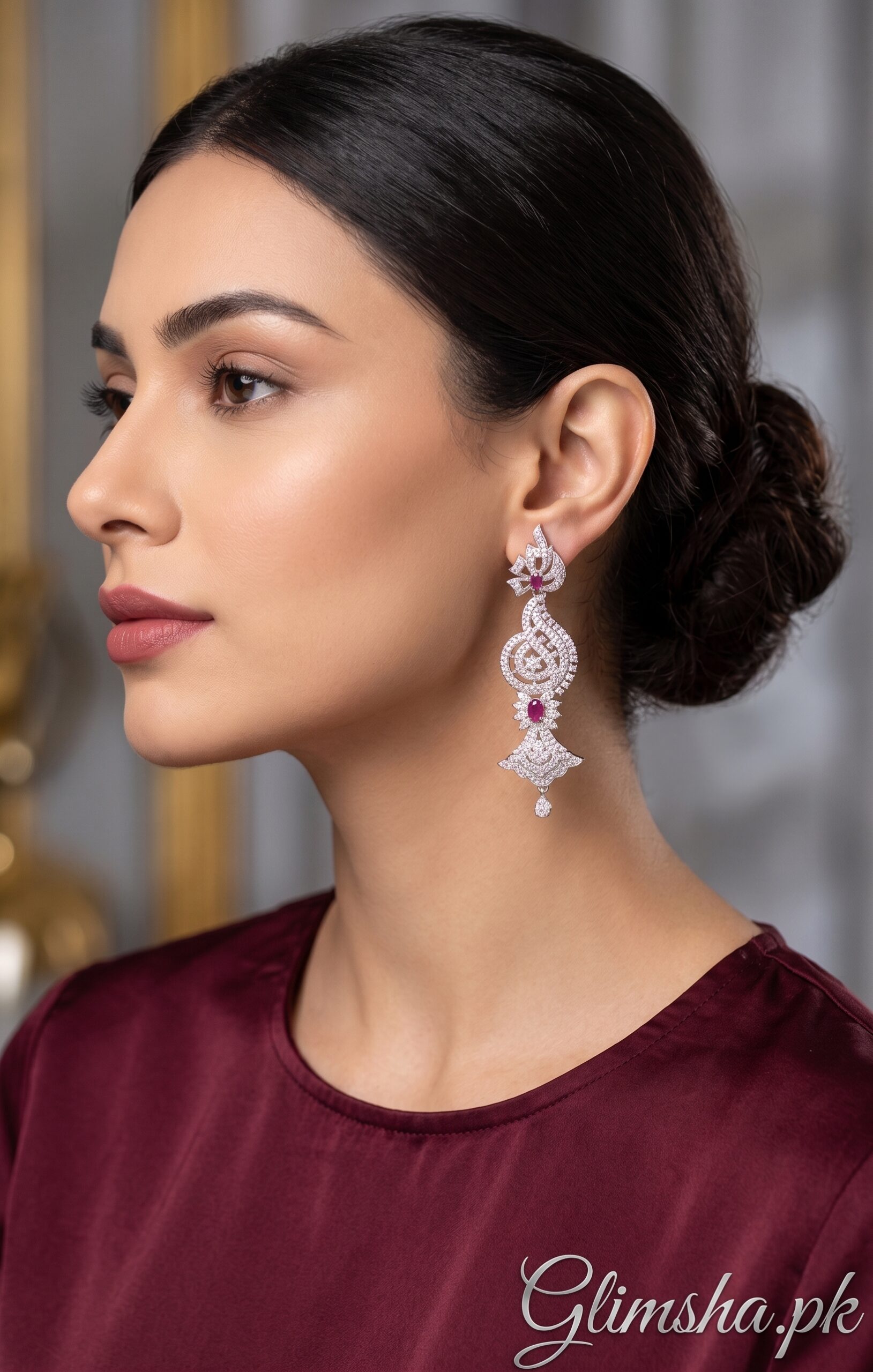 Luxury Silver Crystal Drop Earrings for Women – Bridal Party Wear Earrings | Glimsha.pk