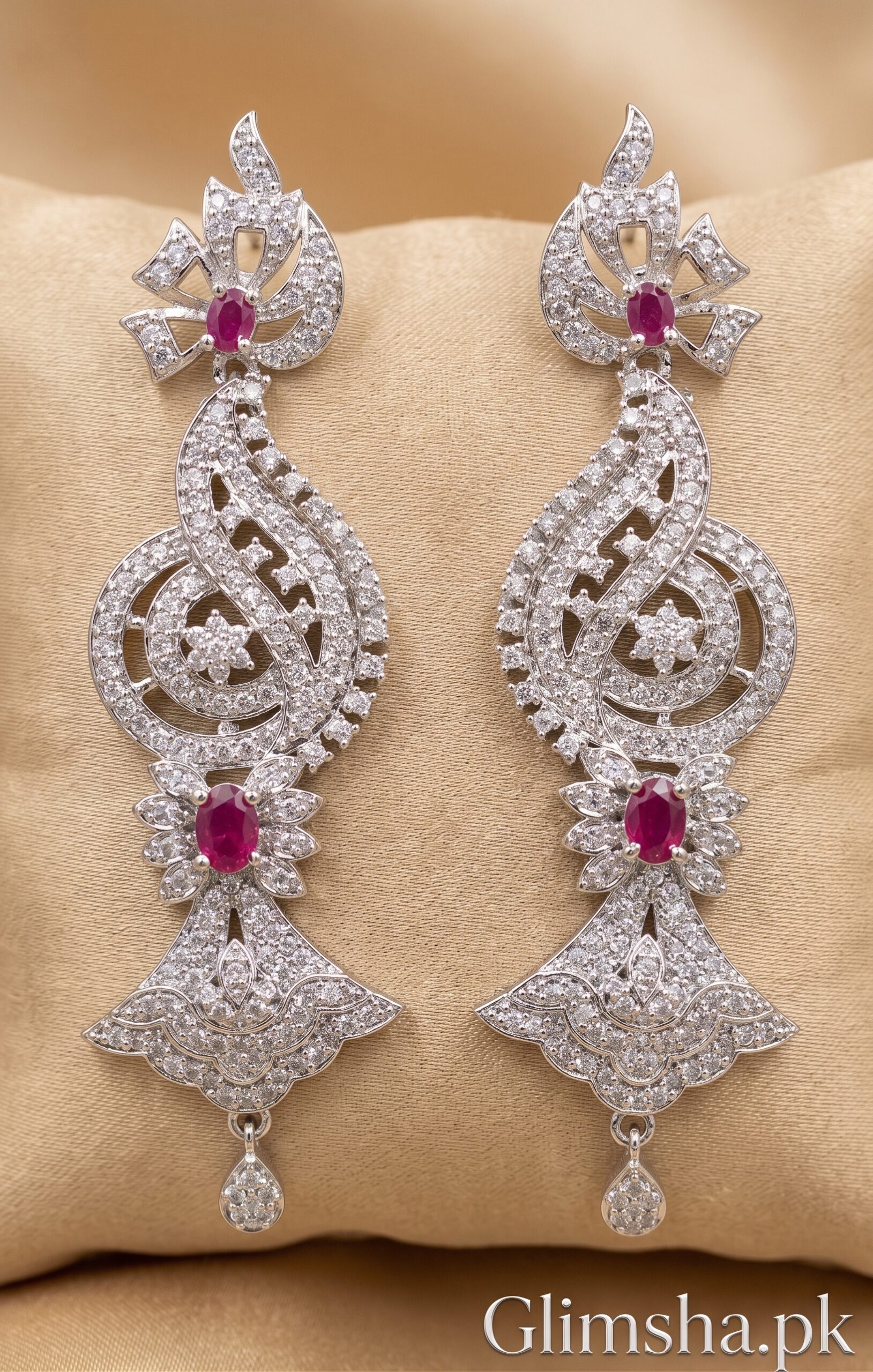 Luxury Silver Crystal Drop Earrings for Women – Bridal Party Wear Earrings | Glimsha.pk