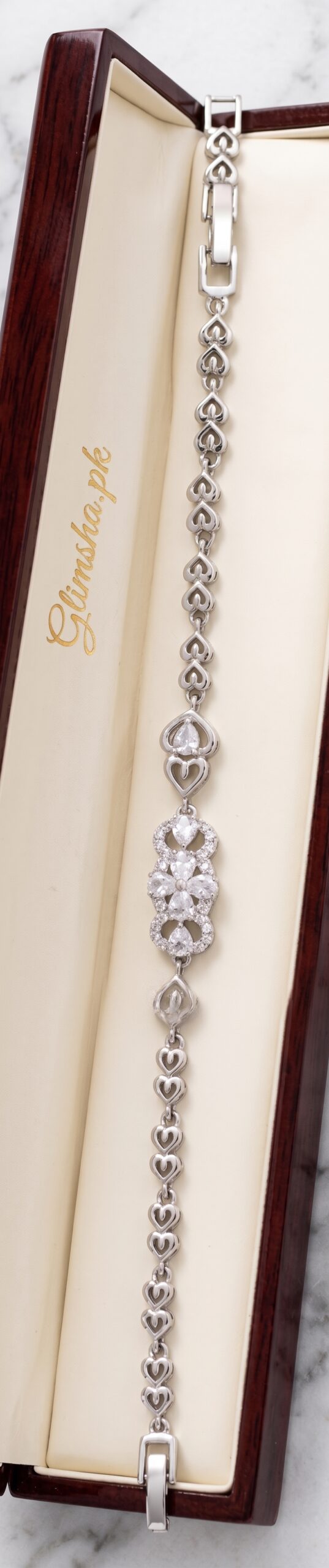 Elegant Silver Heart Chain Bracelet for Women | Crystal Floral Bracelet – Glimsha.pk