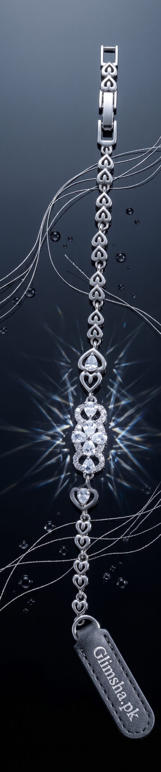 Elegant Silver Heart Chain Bracelet for Women | Crystal Floral Bracelet – Glimsha.pk